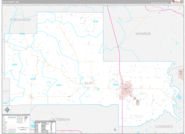 Clay County, MS Zip Code Map