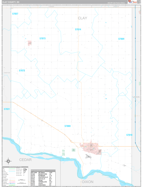 Clay County, SD Zip Code Map