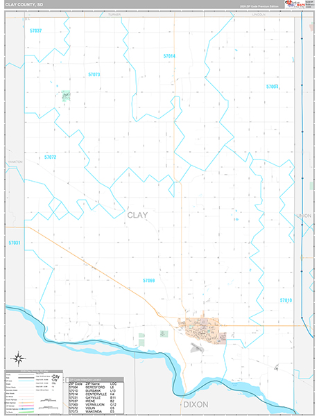 Clay County, SD Wall Map