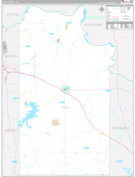 Clay County, TX Wall Map Premium Style