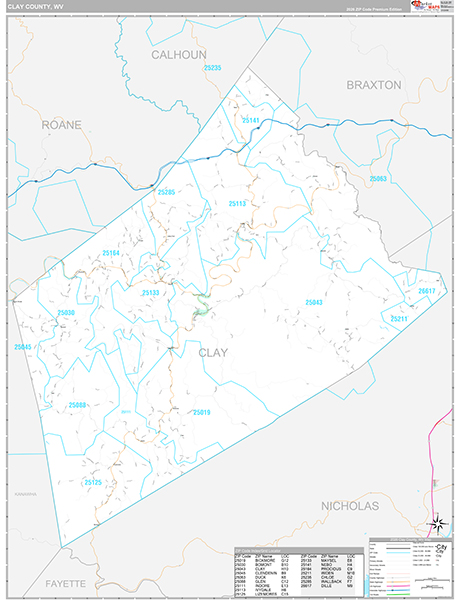 Clay County, WV Zip Code Map