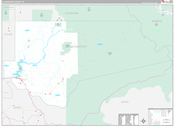 Clearwater County, ID Wall Map Premium Style