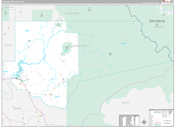 Clearwater County, ID Zip Code Map