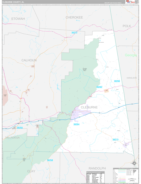Cleburne County, AL Wall Map
