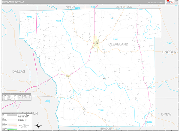 Cleveland County, AR Zip Code Map