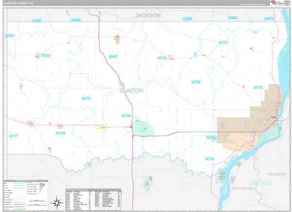 Clinton County, IA Wall Map Premium Style
