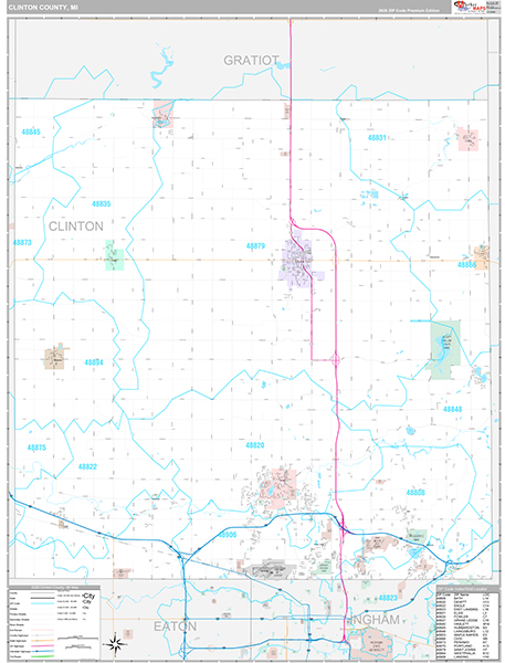 Clinton County, MI Carrier Route Wall Map