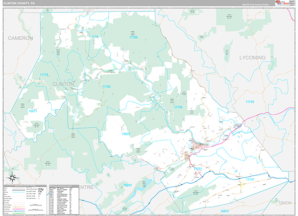Clinton County, PA Wall Map Premium Style