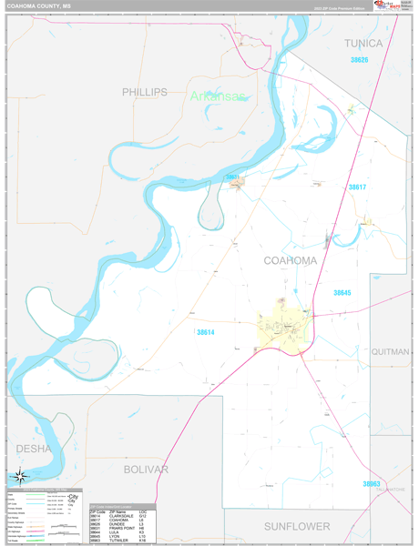 Coahoma County, MS Wall Map Premium Style