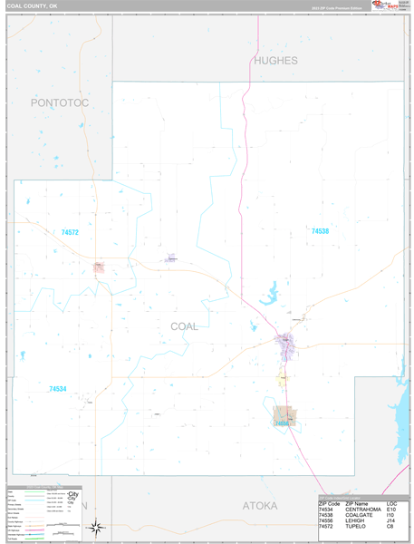 Coal County, OK Zip Code Map