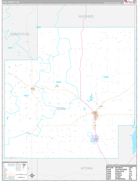 Coal County, OK Zip Code Map