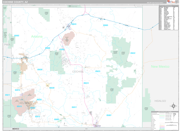 Cochise County, AZ Wall Map Premium Style
