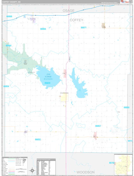 Coffey County, KS Wall Map Premium Style