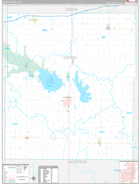 Coffey County, KS Wall Map Premium Style