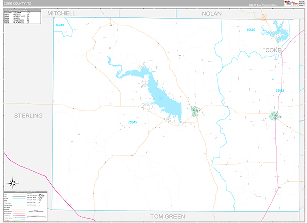 Coke County, TX Zip Code Map