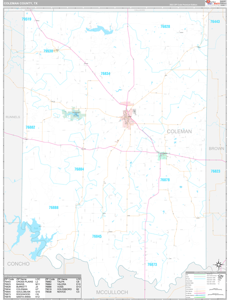Coleman County, TX Wall Map Premium Style