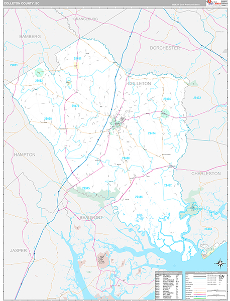 Colleton County Wall Map Premium Style