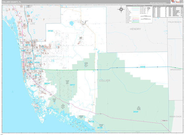 Collier County, FL Wall Map Premium Style