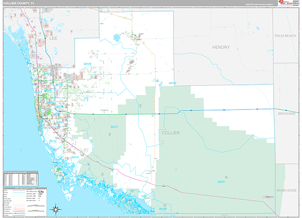 Collier County Wall Map Premium Style