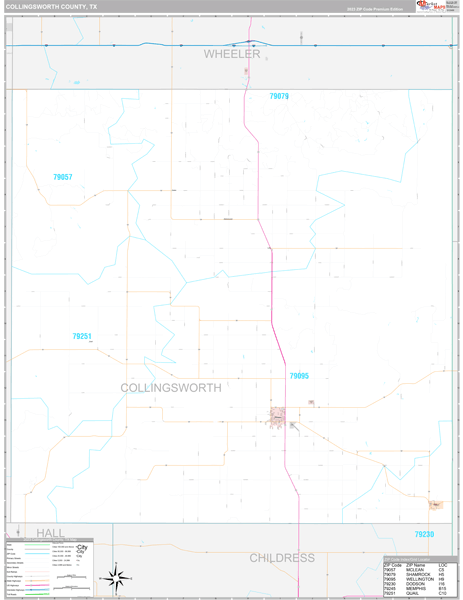 Collingsworth County, TX Wall Map Premium Style