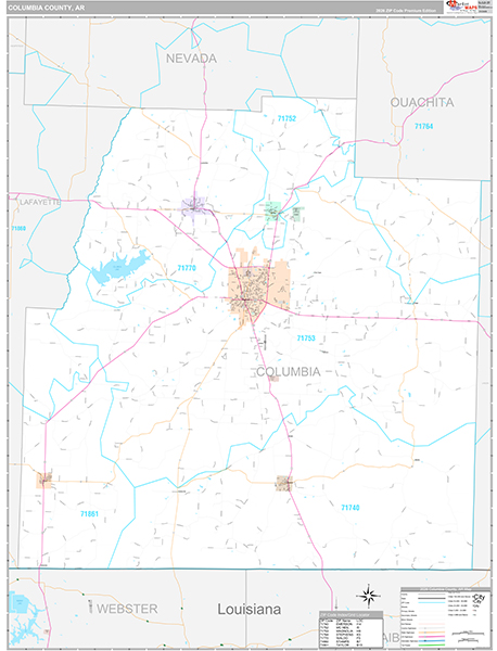 Columbia County, AR Zip Code Map
