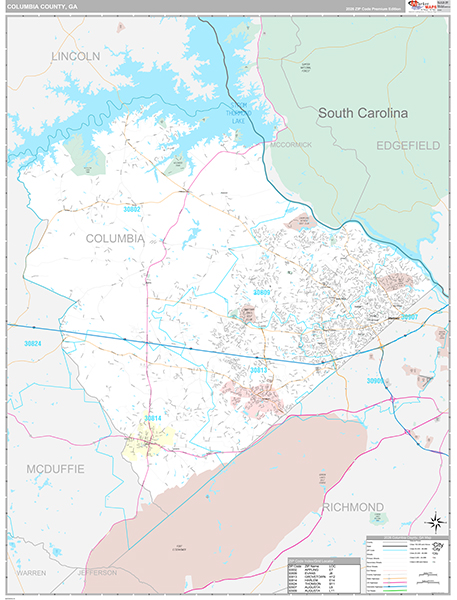 Columbia County, GA Wall Map Premium Style