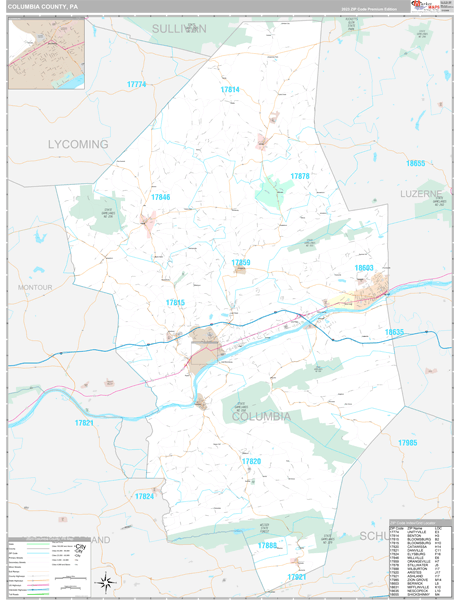 Columbia County, PA Zip Code Map
