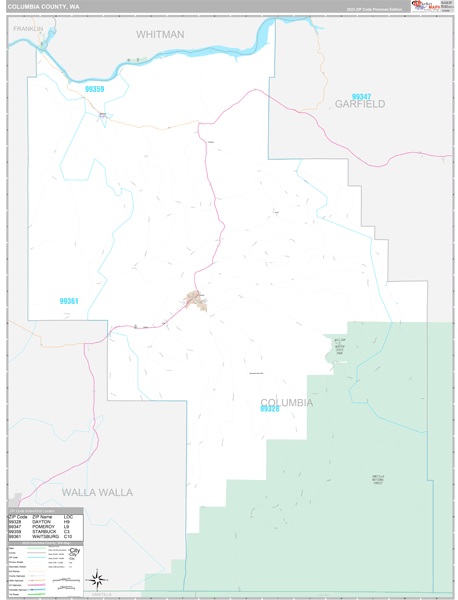 Columbia County, WA Carrier Route Wall Map