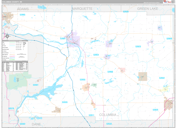 Columbia County, WI Carrier Route Wall Map