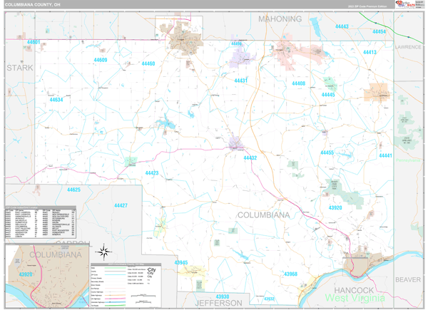 Columbiana County, OH Wall Map