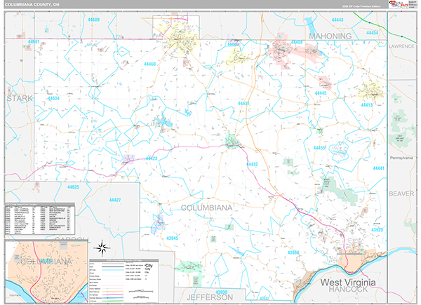 Columbiana County, OH Carrier Route Wall Map