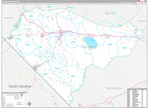 Columbus County, NC Zip Code Map