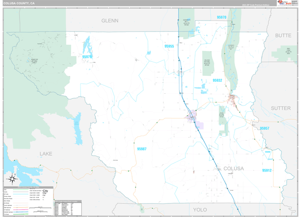 Colusa County, CA Carrier Route Wall Map