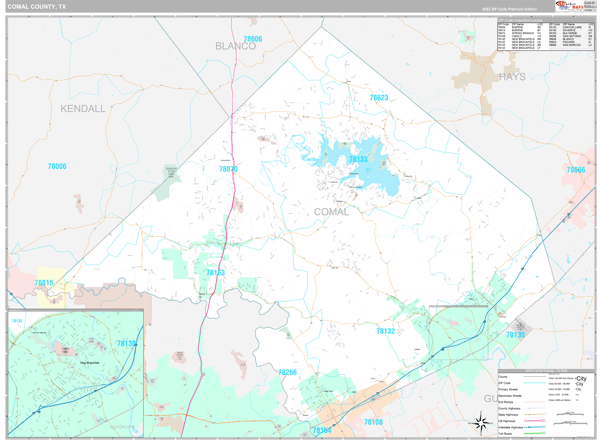 Comal County, TX Carrier Route Wall Map