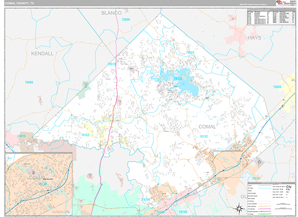 Comal County, TX Wall Map Premium Style