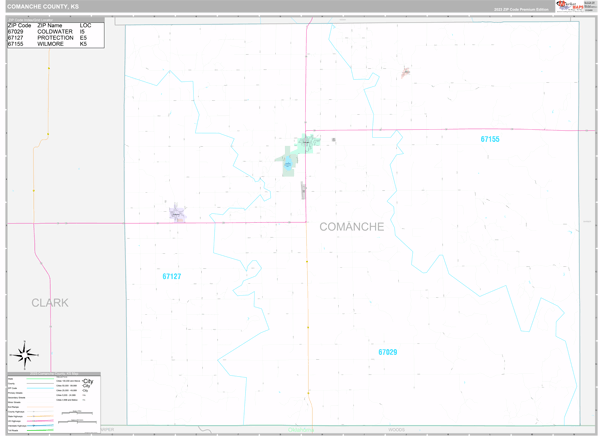 Comanche County, KS Carrier Route Wall Map
