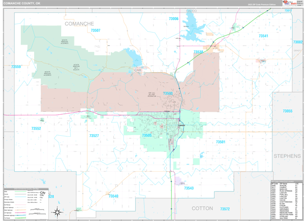 Comanche County, OK Wall Map
