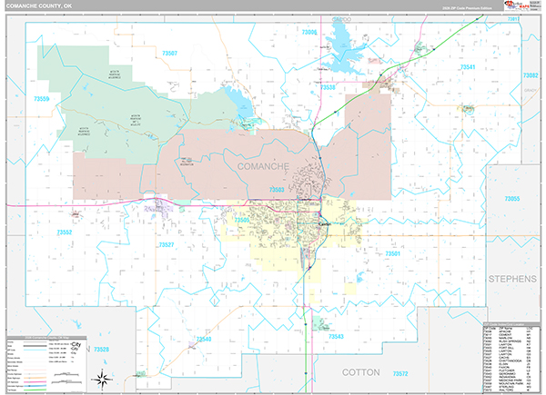 Comanche County, OK Wall Map