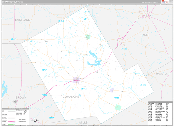 Comanche County, TX Carrier Route Wall Map