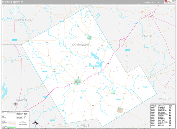 Comanche County, TX Wall Map