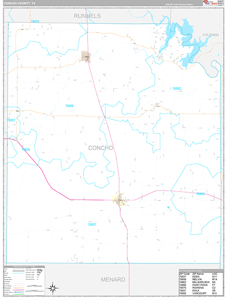 Concho County, TX Zip Code Map
