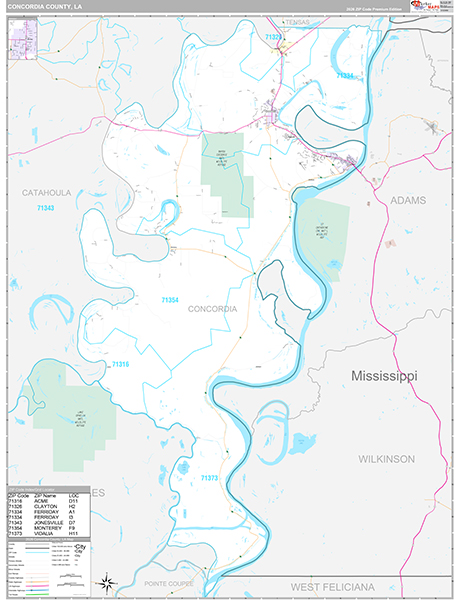 Concordia County, LA Wall Map