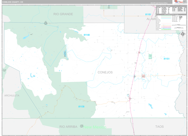 Conejos County Wall Map Premium Style