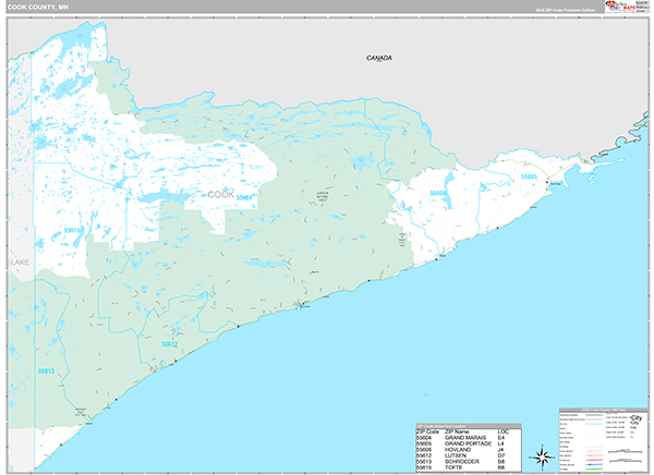 Cook County, MN Wall Map Premium Style
