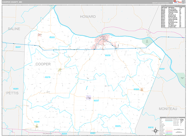 Cooper County, MO Wall Map Premium Style