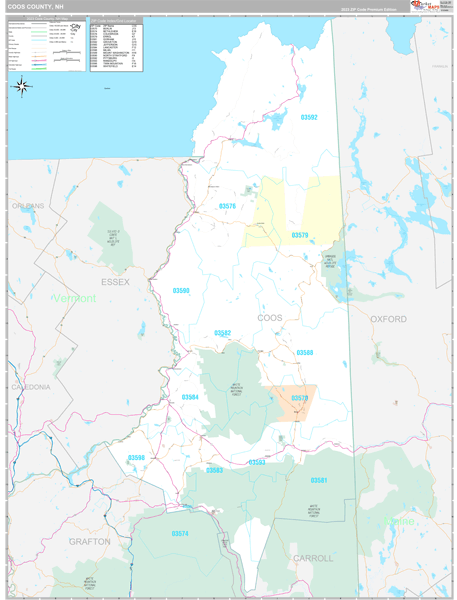 Coos County, NH Zip Code Map
