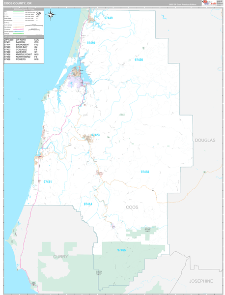 Coos County, OR Zip Code Map