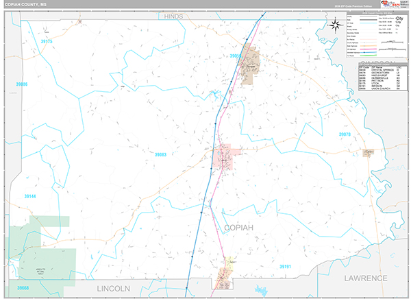 Copiah County, MS Wall Map Premium Style