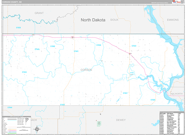Corson County, SD Wall Map Premium Style