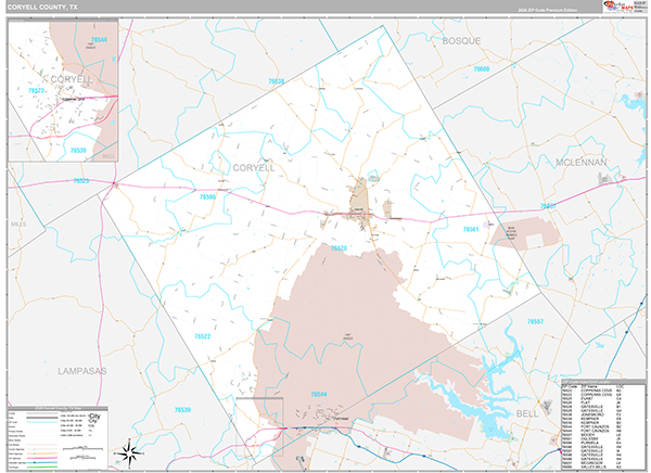 Coryell County, TX Wall Map